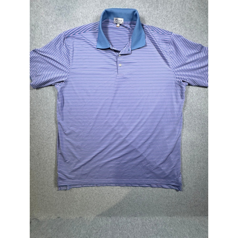 Peter Millar Summer Comfort Polo Shirt Mens XXL Purple Blue Striped Short Sleeve